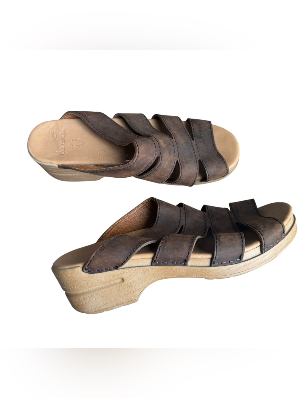 Dansko -Monica Brown Distressed Leather Slide Sandals Clogs Sz EU 42 US 11